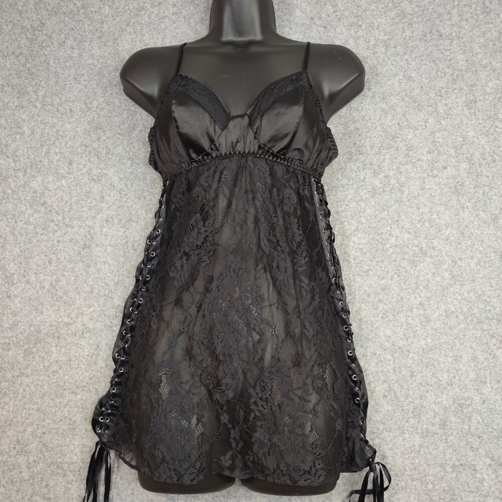 Victoria’s Secret Lingerie Slip Chemise Womens Sz M Black Grunge Goth Babydoll